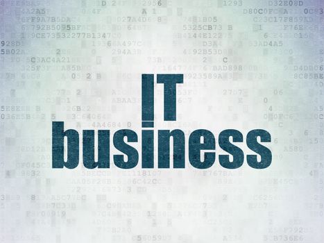 Finance concept: Painted blue word IT Business on Digital Data Paper background