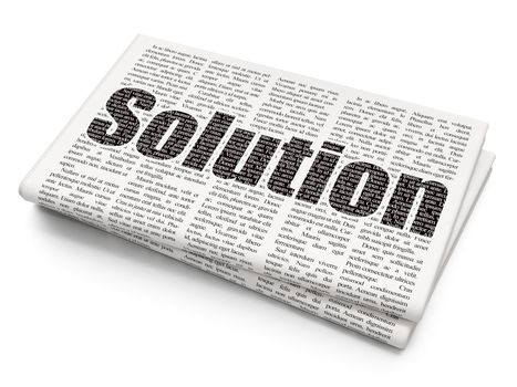 Finance concept: Pixelated black text Solution on Newspaper background, 3D rendering