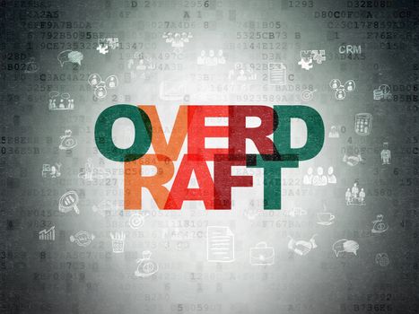 Business concept: Painted multicolor text Overdraft on Digital Data Paper background with  Hand Drawn Business Icons