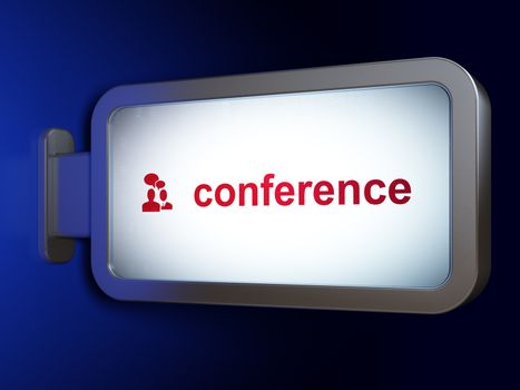 Finance concept: Conference and Business Meeting on advertising billboard background, 3D rendering