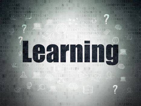 Education concept: Painted black text Learning on Digital Data Paper background with  Hand Drawn Education Icons