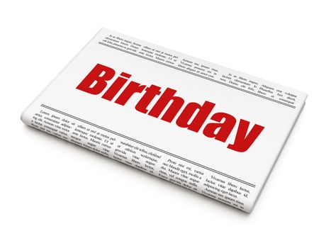 Holiday concept: newspaper headline Birthday on White background, 3D rendering