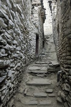 A stone street in the amazing old Nepalese mountain village Marpha