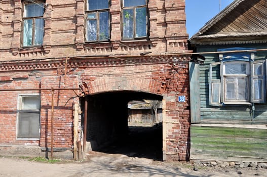 Arch in the old brick house in the city of Astrakhan