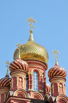 New church with gilded domes in the city of Astrakhan