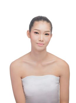 Front portrait of the asian woman with beauty face - isolated