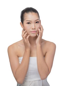 Front portrait of the asian woman with beauty face - isolated