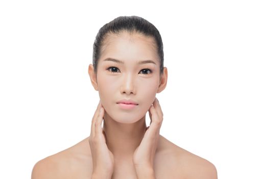 Front portrait of the asian woman with beauty face - isolated