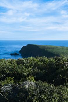 View of Bruny Island beach in Tasmania, Australia in the late afternoon.