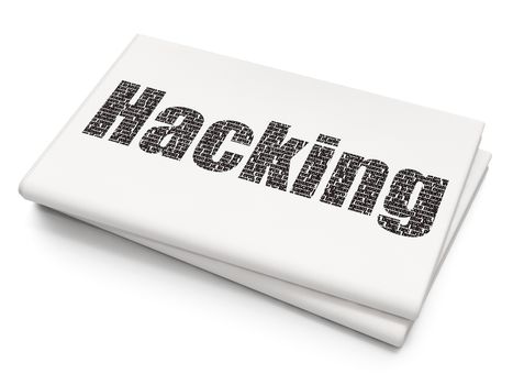 Protection concept: Pixelated black text Hacking on Blank Newspaper background, 3D rendering