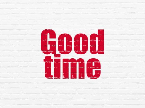 Timeline concept: Painted red text Good Time on White Brick wall background