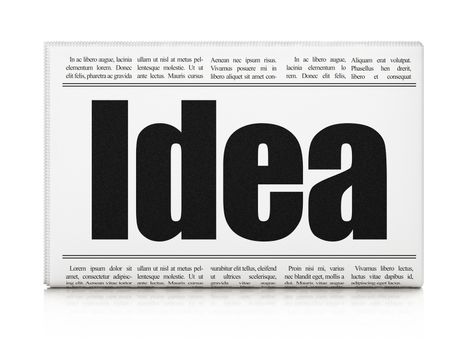Advertising concept: newspaper headline Idea on White background, 3D rendering