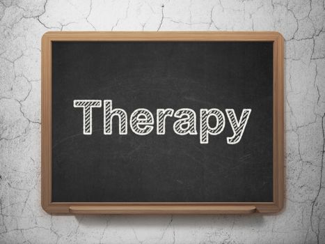 Healthcare concept: text Therapy on Black chalkboard on grunge wall background, 3D rendering