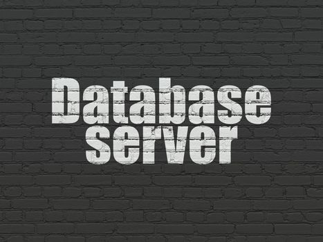 Database concept: Painted white text Database Server on Black Brick wall background