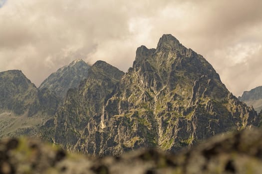 View on high rocky peak in Tatra Mountains.