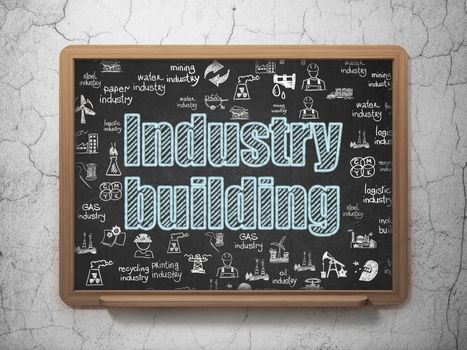 Industry concept: Chalk Blue text Industry Building on School board background with  Hand Drawn Industry Icons, 3D Rendering