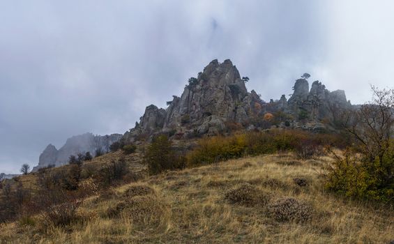 Autumn landscape in the mountains on a cloudy day