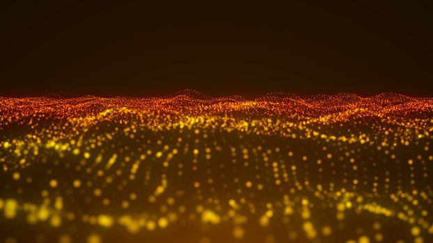 Luxurious gold sparkling particles wave background. 3d rendering