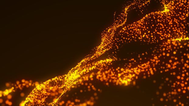 Luxurious gold sparkling particles wave background. 3d rendering