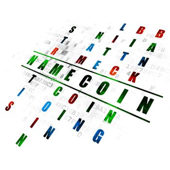 Blockchain concept: Pixelated green word Namecoin in solving Crossword Puzzle on Digital background