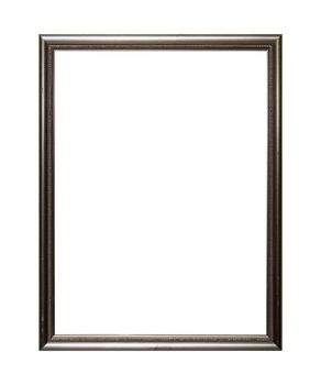Vintage old wooden classic silver gray painted vertical rectangular frame for picture, photo or mirror, isolated on white background, close up