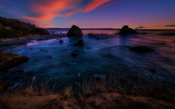 Colorful Northern California Sunset at the Beach, Color Image