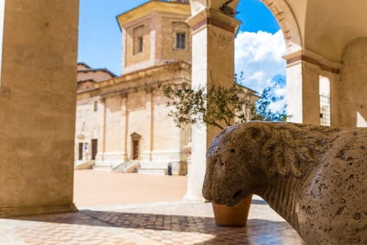 Detail of a statue of a lion outside the cathedral of Spoleto