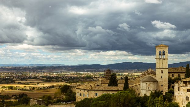 View of medieval cities of Assisi and its countryside