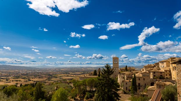 View of medieval cities of Assisi and its countryside