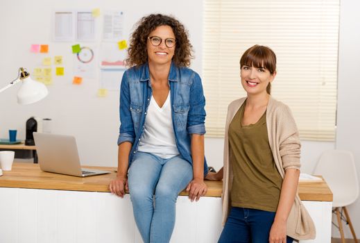 Two happy businesswoman working together in an office