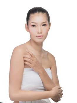 Front portrait of the asian woman with beauty face - isolated