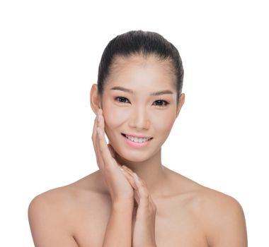 Front portrait of the asian woman with beauty face - isolated