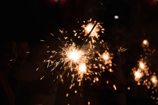 Picture showing group of friends having fun with sparklers.