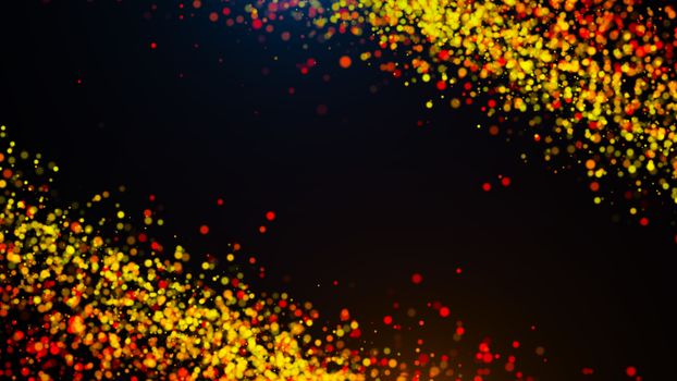 Abstract gold bokeh with black background. 3d rendering