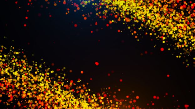 Abstract gold bokeh with black background. 3d rendering