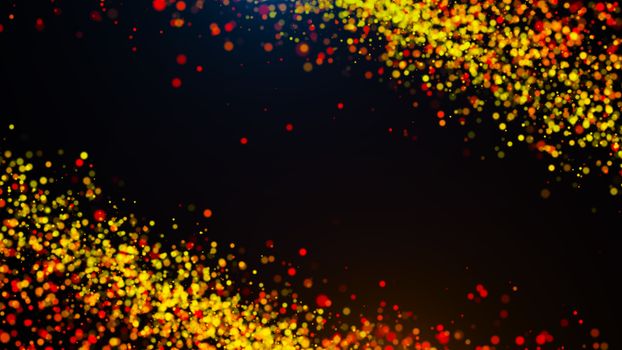 Abstract gold bokeh with black background. 3d rendering