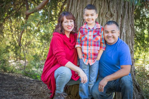 Mixed Race Caucasian and Hispanic Family At The Park.