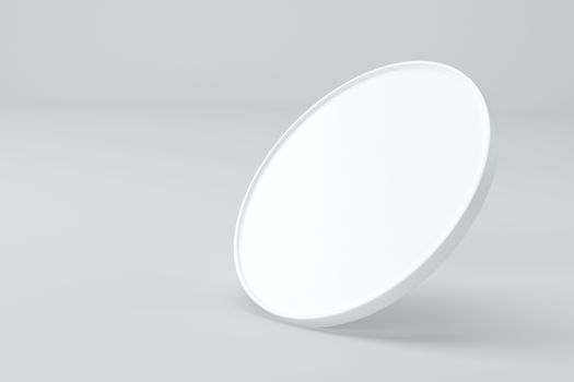 Blank round white signboard on gray background. 3d rendering.