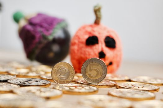 Physical polish money. Small coins from poland. Polish money concept.