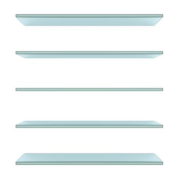 Realistic transparent glass shelves on white background. 3d illustration