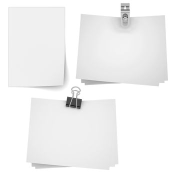 Set of blank paper sheet for mock up. Isoalted on white. 3d illustration