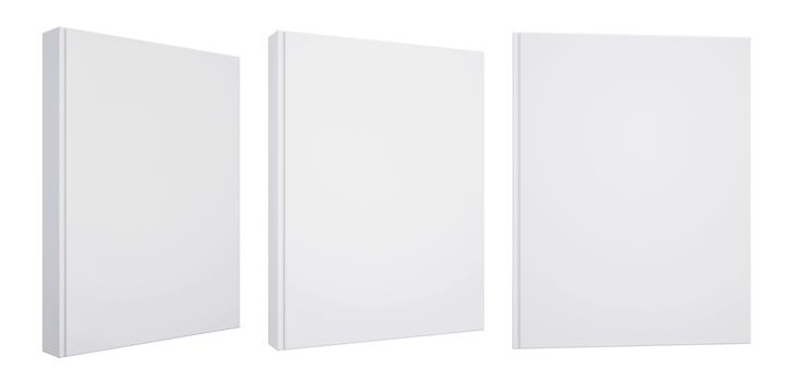 Realistic set of books with blank white cover, isolated, 3d illustration