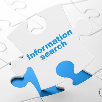 Data concept: Information Search on White puzzle pieces background, 3D rendering