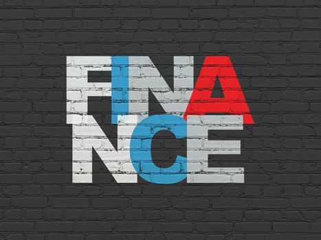 Money concept: Painted multicolor text Finance on Black Brick wall background
