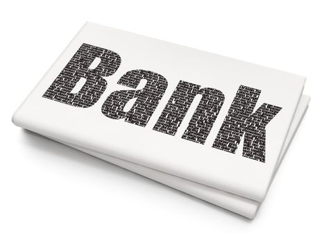 Currency concept: Pixelated black text Bank on Blank Newspaper background, 3D rendering