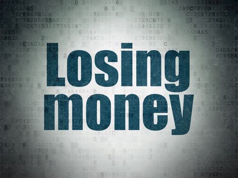 Currency concept: Painted blue word Losing Money on Digital Data Paper background