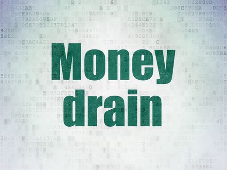 Currency concept: Painted green word Money Drain on Digital Data Paper background