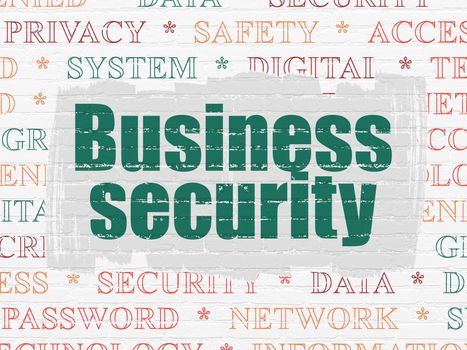 Protection concept: Painted green text Business Security on White Brick wall background with  Tag Cloud