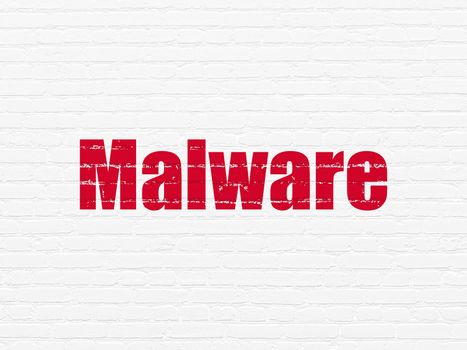 Safety concept: Painted red text Malware on White Brick wall background