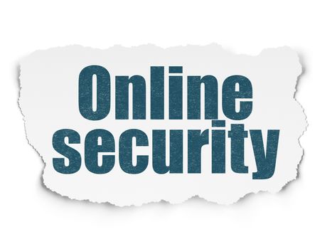Protection concept: Painted blue text Online Security on Torn Paper background with  Tag Cloud